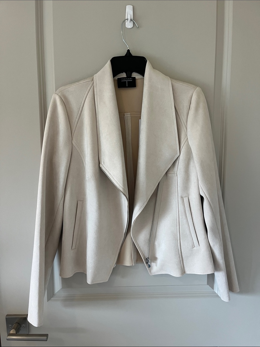 Tahari Soft Cream Open-Front Draped Blazer